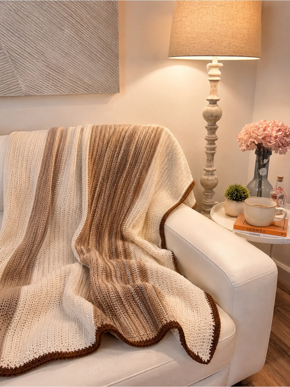 Handmade Crochet Throw Blanket – Neutral Farmhouse Style - Picture 2 of 3